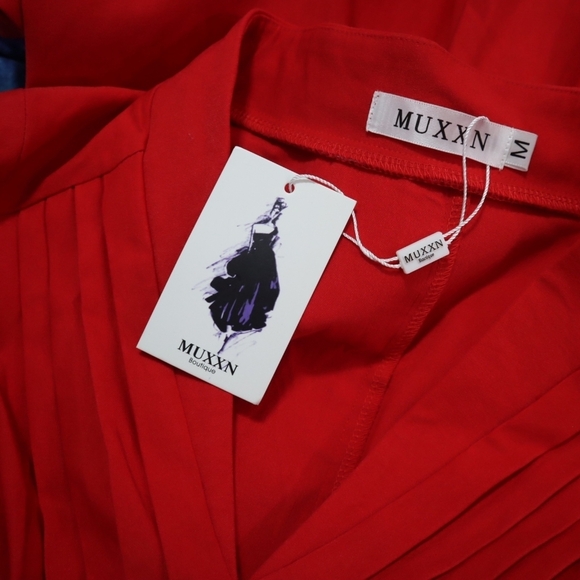 PIN UP DRESS M Red Retro Pin-up Rockabilly Long-sleeved V-neck Dance Matte 60s - Picture 2 of 14